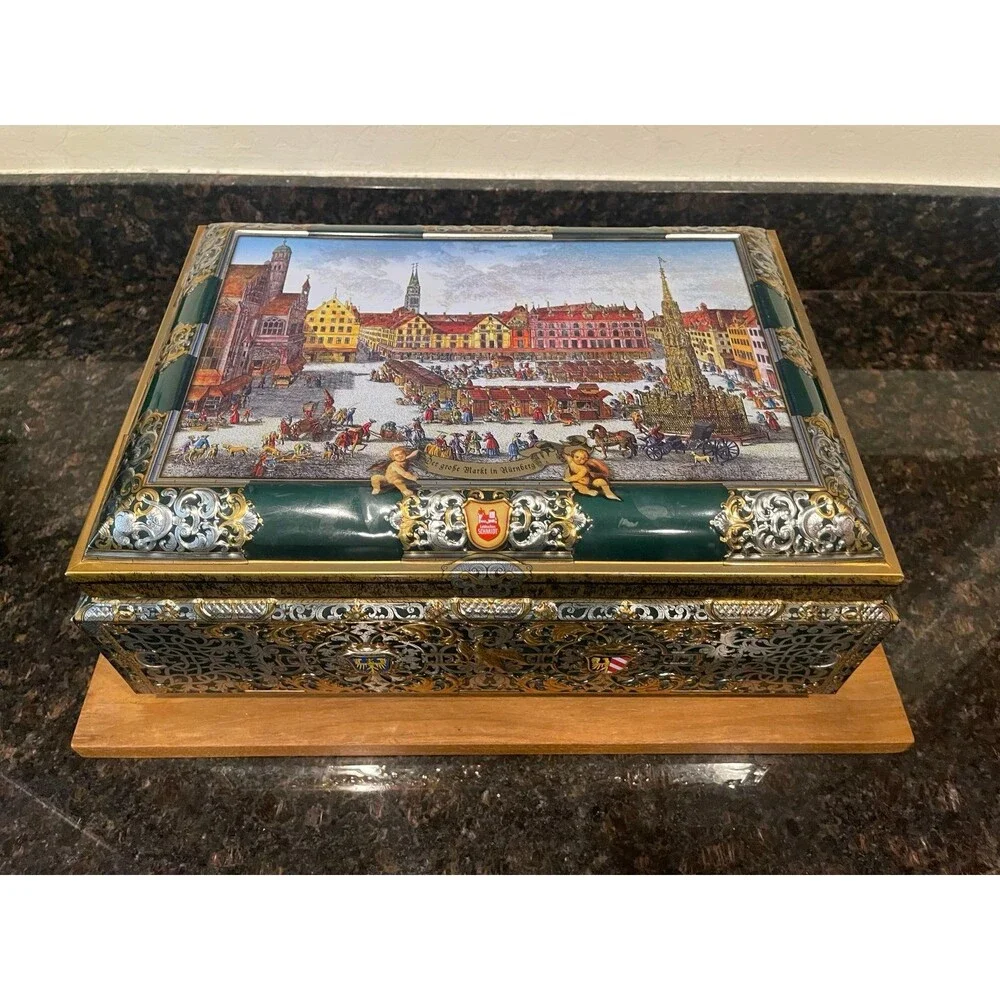 E Otto Schmidt Biscuit Tin Box Germany Nuremberg Market